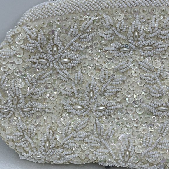 Vintage Beaded Purse Kiss Lock Bags by Debbie Cream White Shimmer Gold 9.5x5.5” - Picture 3 of 16